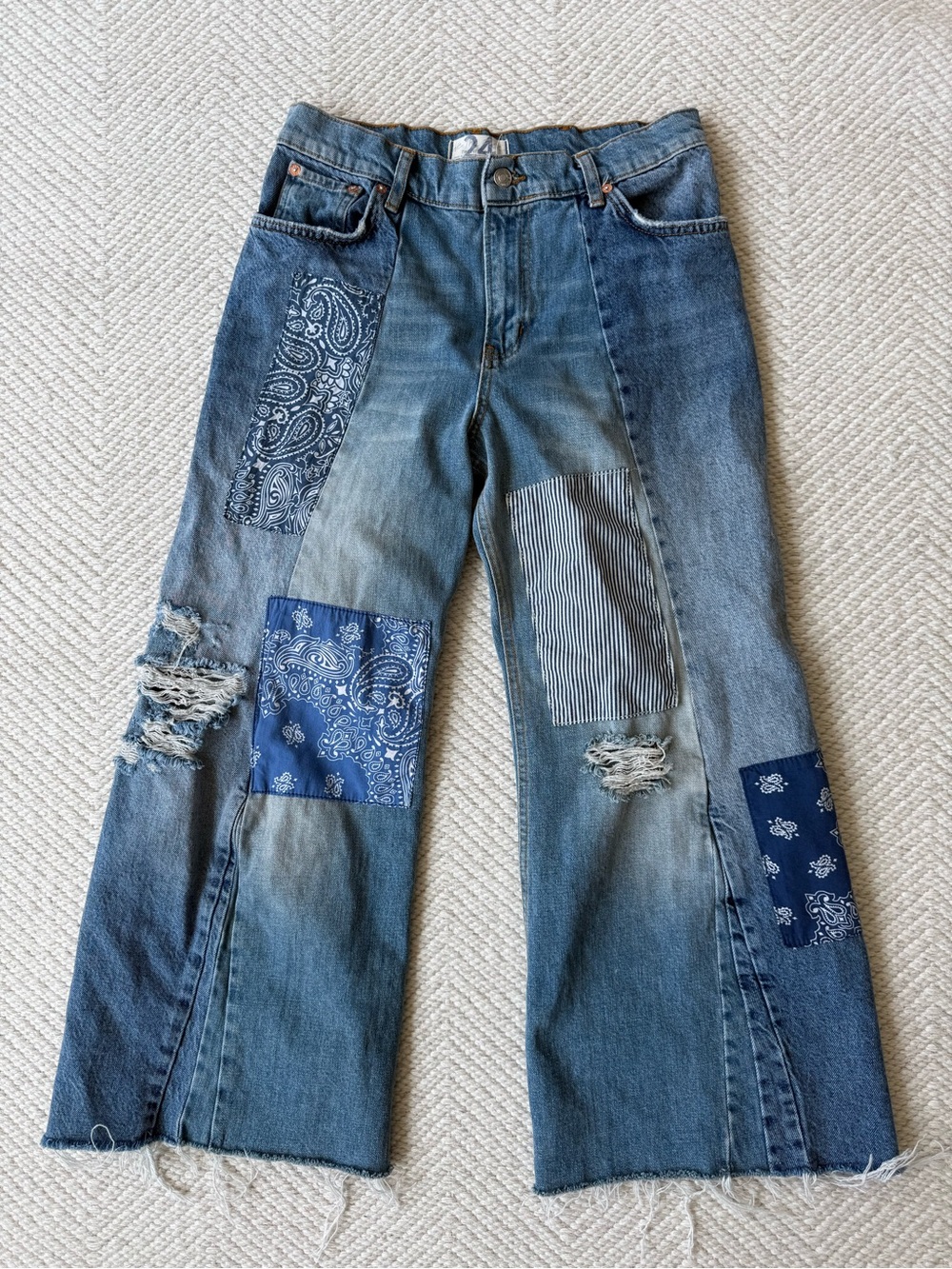 Free People Vintage The Originals Patched Cropped Bandana Denim Jeans - Picture 4 of 9